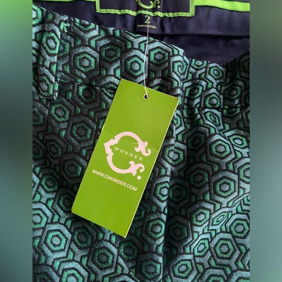 C Wonder Pants Womens Size 2 Deco Geometric Print Green Taffeta NEW - Picture 15 of 15